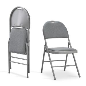 Set van 2 Gepolsterde Metalen Opklapbare Stoelen, Gaststoel met Ergonomische Rugleuning en Draaggreep, Opvouwbare Stoel voor Binnen, Licht en Draagbaar, Grijs