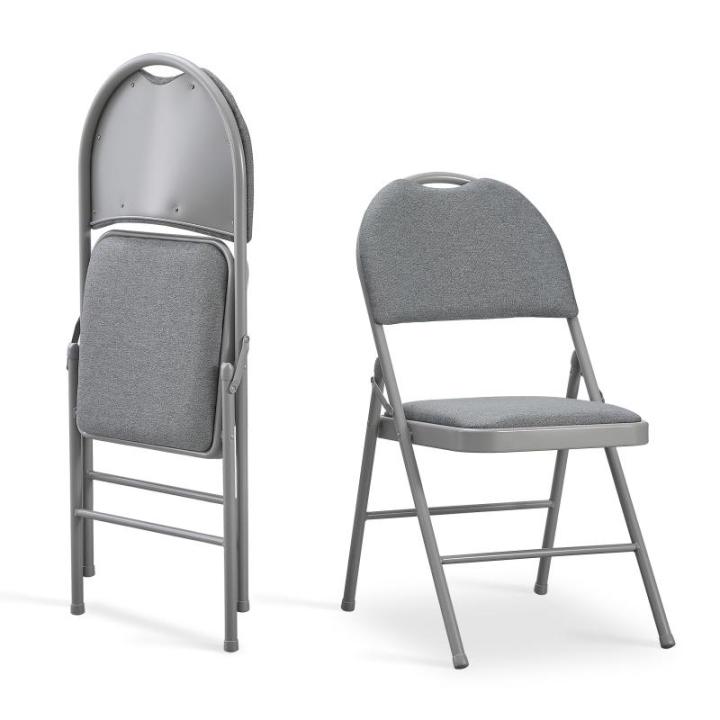 Set van 2 Gepolsterde Metalen Opklapbare Stoelen, Gaststoel met Ergonomische Rugleuning en Draaggreep, Opvouwbare Stoel voor Binnen, Licht en Draagbaar, Grijs