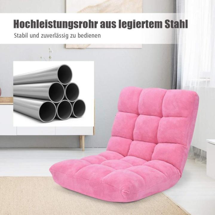 Vloerstoel met verstelbare rugleuning, gestoffeerd, vloerkussen, opvouwbaar, meditatiestoel, relaxstoel, Thais kussen voor vrije tijd, meditatie, yoga (roze)
