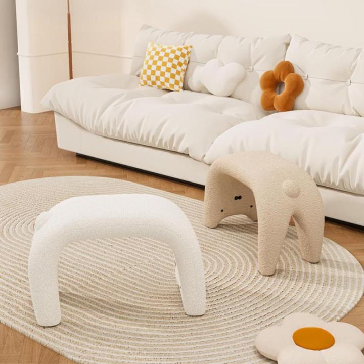 Kleine Voetenbankje Teddy Stof Poef Kruk Ottomaanse Kruk Met Antislip Poten, Mooi Sofa Poef Voor Slaapkamer Appartement Nachtkastje Porch(Beige)