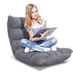 Vloerstoel, vloerstoel, bekleed inklapbaar, 14-traps verstelbaar vloerkussen met rugleuning, luie sofa, meditatiestoel, vensterstoel, grijs