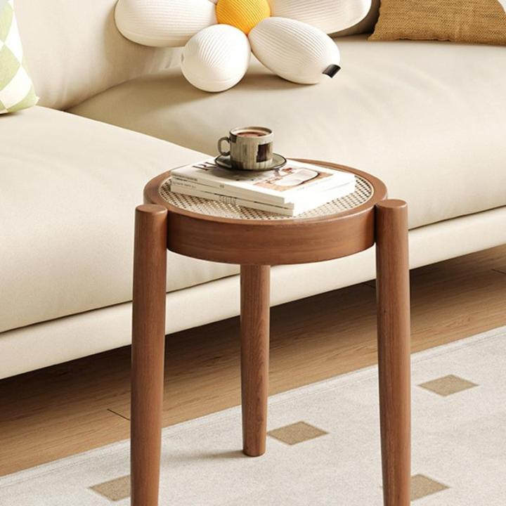 Huishoudelijke rotan eettafel, kruk houten stoel, eetkamerstoel, tafel rugleuning stoel, stapelbare ronde krukken(Cherry)