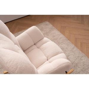 Moderne Wingback Tufted Schommelstoel met Gewatteerde Zitting en Massief Houten Poten Wit