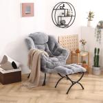 Lazy Chair Moderne lounge-accentstoel met armleuningen en een zijzak, gestoffeerde bankstoelset voor vrije tijd, leesstoel met voetensteun voor kleine ruimtes, hoekstoel