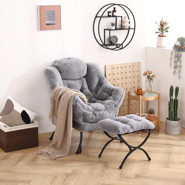 Lazy Chair Moderne lounge-accentstoel met armleuningen en een zijzak, gestoffeerde bankstoelset voor vrije tijd, leesstoel met voetensteun voor kleine ruimtes, hoekstoel