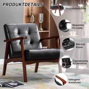 Retro houten stoel, stoel, stoel, woonkamer, loungestoel, gestoffeerde stoel met armleuningen, retro stoel, middeleeuws houten frame, designstoel van kunstleer en eiken, geschikt v