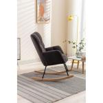 Moderne Tufted Wingback Schommelstoel Gestoffeerd in Teddy Stof Ontspannende Lounge Fauteuil met Massief Houten Benen voor Woonkamer Slaapkamer Kwekerij Gewatteerde Zitting Grijze 