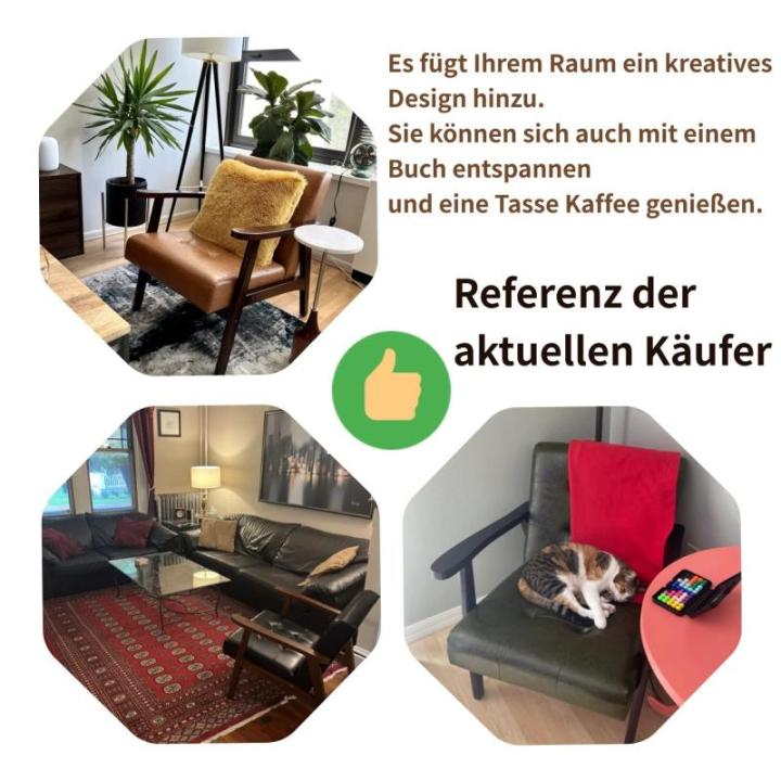 Retro houten stoel, stoel, stoel, woonkamer, loungestoel, gestoffeerde stoel met armleuningen, retro stoel, middeleeuws houten frame, designstoel van kunstleer en eiken, geschikt v