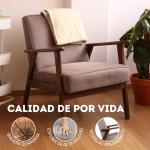 Fauteuil Roma, vuilafstotend, in Scandinavische stijl, woonkamerstoel, massief hout, slaapstoel (beige/walnoothout)