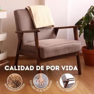 Fauteuil Roma, vuilafstotend, in Scandinavische stijl, woonkamerstoel, massief hout, slaapstoel (grijs/walnoot)