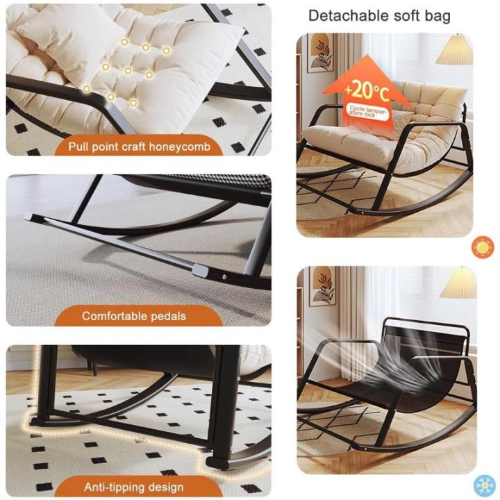 Moderne extra grote patio schommelstoel met hoge rugleuning fauteuil voor woonkamer slaapkamer comfortabele zijstoel met 420 lbs ondersteuning en ijzeren frame (grijs zwart, 92 x 1