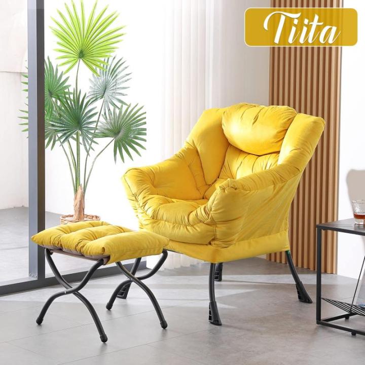 Lazy Chair met voetenbank, moderne grote accentloungestoel, vrijetijdsbank, armstoel met voetenbank voor slaapkamer, woonkamer, tuin, tuin en tuin
