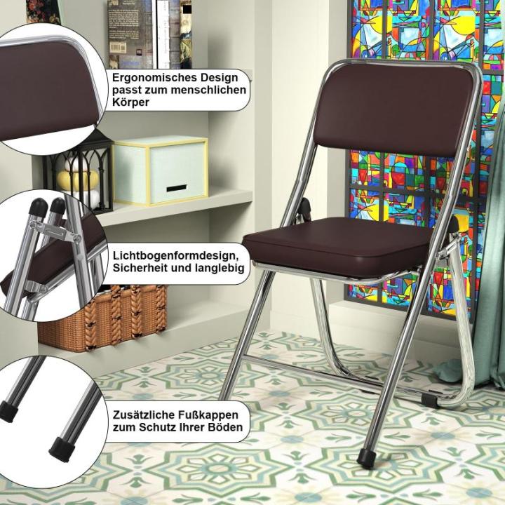 Stabiele klapstoel, klapstoel van staal, Soft-Skin kunstleer, klapstoel, gevoerd, tot 100 kg belastbaar, campingstoel, klapstoel, balkon, tuin, stoelen, bezoekersstoel, chocoladebr