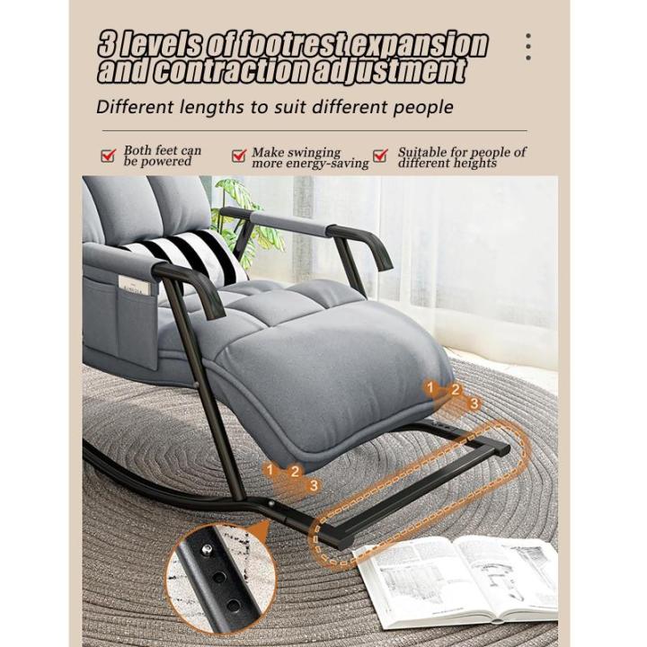 Schommelstoel met gewatteerd kussen, ligstoel in de woonkamer, gestoffeerde relaxfauteuil, loungestoel, verstelbare voetensteun en rugleuning, voor woonkamer, slaapkamer en balkon