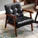 Retro houten stoel, stoel, stoel, woonkamer, loungestoel, gestoffeerde stoel met armleuningen, retro stoel, middeleeuws houten frame, designstoel van kunstleer en eiken, geschikt v