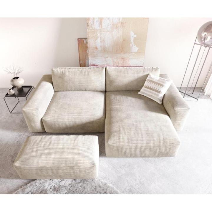 Hoekbank Lanzo XL Cord Beige 270x180 cm Recamiere variabel met kruk