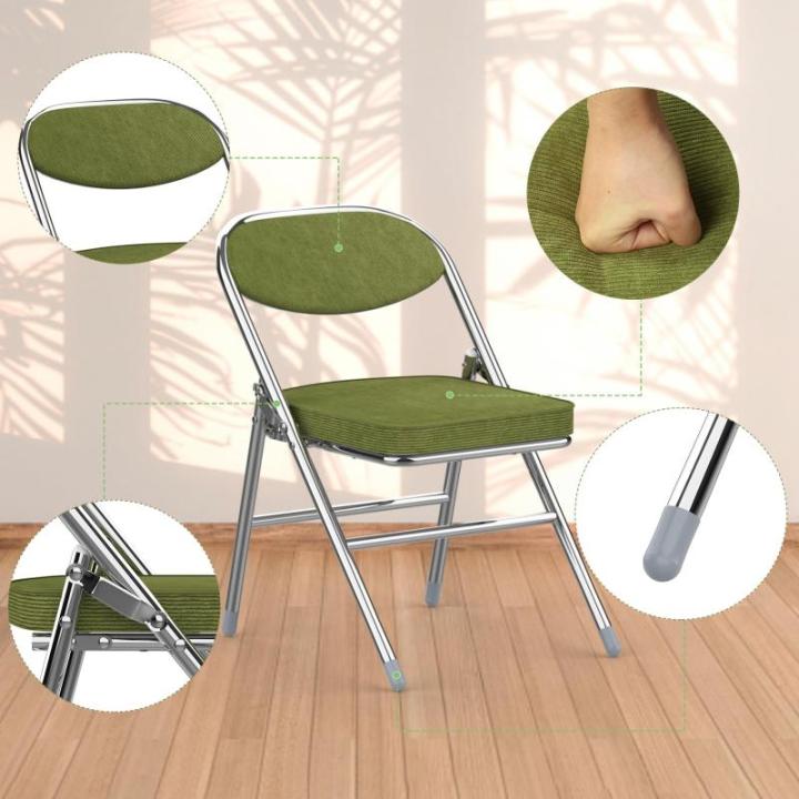 Set van 2 klapstoelen, gestoffeerd, klapstoelen met metalen frame, klapstoel, campingstoel, klapstoel, balkon, tuin, stoelen, legergroen, vouwstoel, 100 kg belastbaar voor gasten e