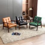 Retro houten stoel woonkamer massief hout stoel gestoffeerde stoel lounge stoel met armleuningen middeleeuws houten frame designstoel van kunstleer en eiken voor slaapkamer café b
