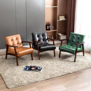Retro houten stoel woonkamer massief hout stoel gestoffeerde stoel lounge stoel met armleuningen middeleeuws houten frame designstoel van kunstleer en eiken voor slaapkamer café b