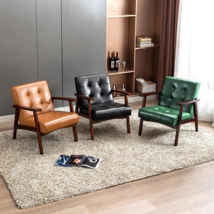 Retro houten stoel woonkamer massief hout stoel gestoffeerde stoel lounge stoel met armleuningen middeleeuws houten frame designstoel van kunstleer en eiken voor slaapkamer café b