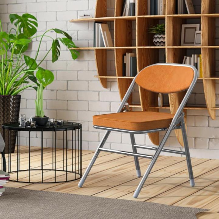 Set van 2 klapstoelen, gewatteerd, klapstoelen met metalen frame, klapstoel, campingstoel, klapstoel, balkon, tuin, stoelen, oranje, 100 kg belastbaar voor gasten en evenementen