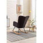 Moderne Tufted Wingback Schommelstoel Gestoffeerd in Teddy Stof Ontspannende Lounge Fauteuil met Massief Houten Benen voor Woonkamer Slaapkamer Kwekerij Gewatteerde Zitting Grijze 