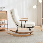 Comfortabele schommelstoel met zwaartekrachtverstelling, handmatig voetsteunmechanisme, stabiele en antislip ligfunctie, schommelstoel, loungestoel (wit)