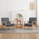Set van 2 gestoffeerde stoelen van cocktailkuipstoel, enkele bank, elegante retro stoel, massief houten structuur voor woonkamerontvangst slaapkamer (grijs, 2)