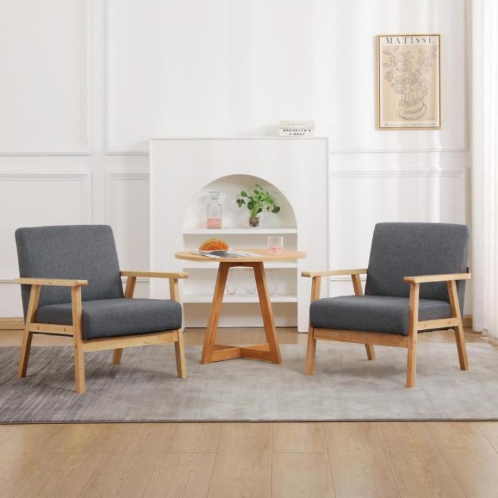 Set van 2 gestoffeerde stoelen van cocktailkuipstoel, enkele bank, elegante retro stoel, massief houten structuur voor woonkamerontvangst slaapkamer (grijs, 2)