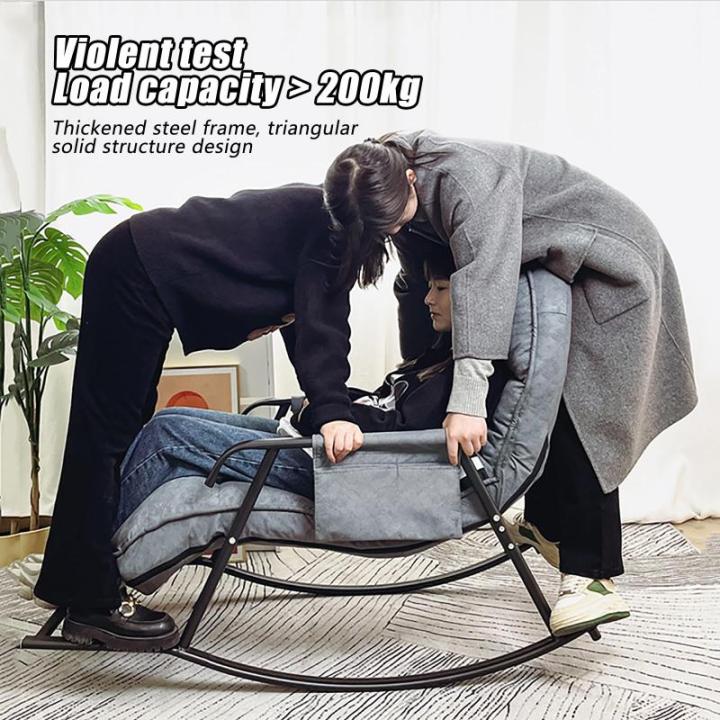 Schommelstoel met gewatteerd kussen, ligstoel in de woonkamer, gestoffeerde relaxfauteuil, loungestoel, verstelbare voetensteun en rugleuning, voor woonkamer, slaapkamer en balkon