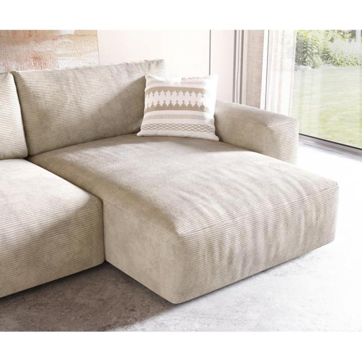 Hoekbank Lanzo XL Cord Beige 270x180 cm Recamiere variabel met kruk
