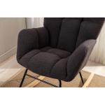 Moderne Tufted Wingback Schommelstoel Gestoffeerd in Teddy Stof Ontspannende Lounge Fauteuil met Massief Houten Benen voor Woonkamer Slaapkamer Kwekerij Gewatteerde Zitting Grijze 