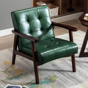 Retro houten stoel woonkamer massief hout stoel gestoffeerde stoel lounge stoel met armleuningen middeleeuws houten frame designstoel van kunstleer en eiken voor slaapkamer café b