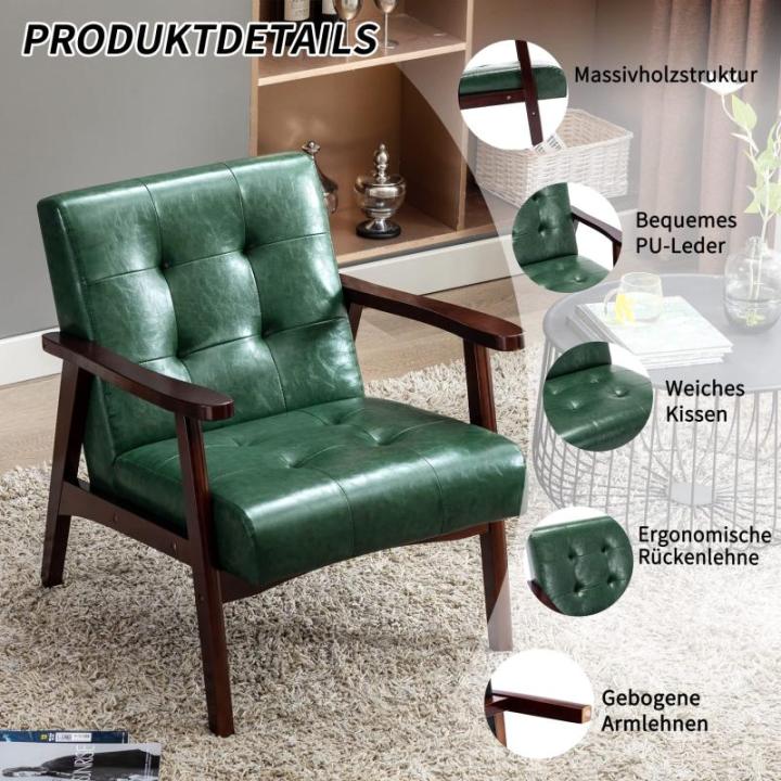 Retro houten stoel woonkamer massief hout stoel gestoffeerde stoel lounge stoel met armleuningen middeleeuws houten frame designstoel van kunstleer en eiken voor slaapkamer café b
