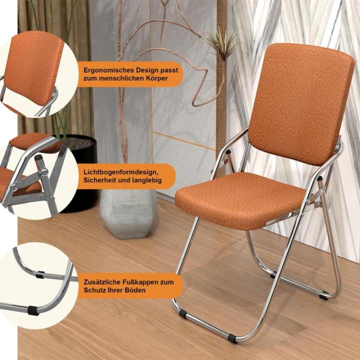 Klapstoel, eetstoelen, klapstoelen, set van 6 klapstoelen van leer en stalen frame, stabiele klapstoel, Furniture, conferentiestoel voor gasten of evenementen in de open lucht, ora
