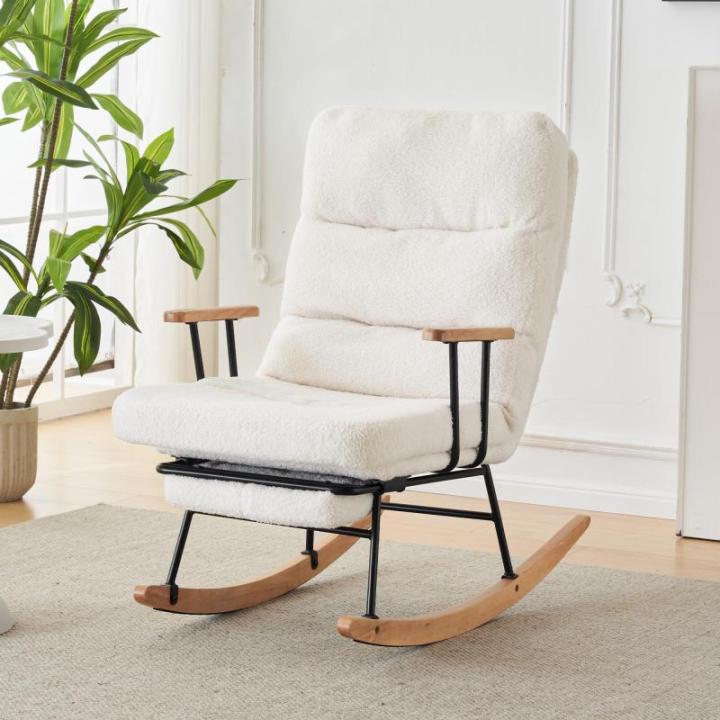Comfortabele schommelstoel met zwaartekrachtverstelling, handmatig voetsteunmechanisme, stabiele en antislip ligfunctie, schommelstoel, loungestoel (wit)