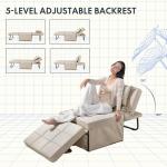 Fauteuil met kruk slaapstoel inklapbaar met bedfunctie met slaapfunctie om te zetten stoel bed uitschuifbare slaapstoel belastbaar tot 300 kg, beige