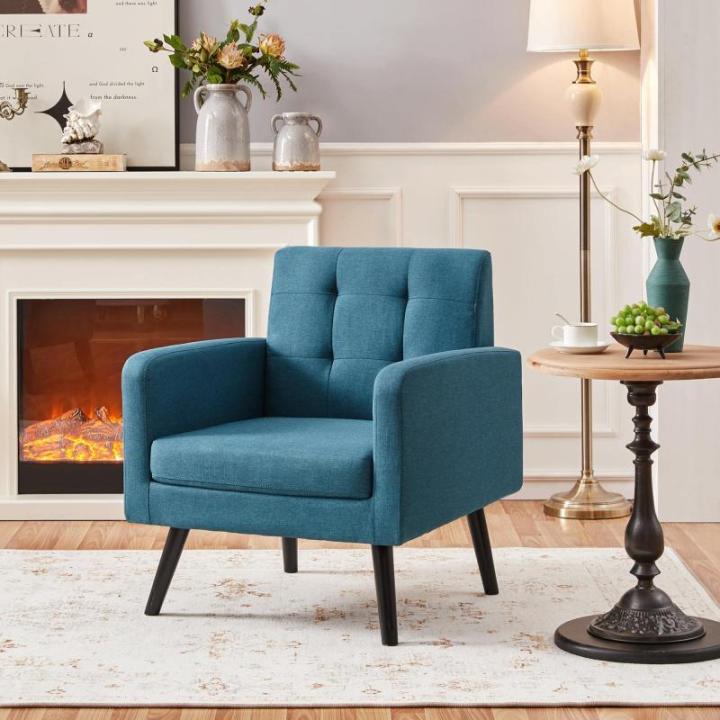 Fauteuil Wingstoel met armleuningen, comfortabel en modern, televisiestoel, relaxstoel, woonkamer, clubstoel, sofa, 136 kg belastbaar, blauw