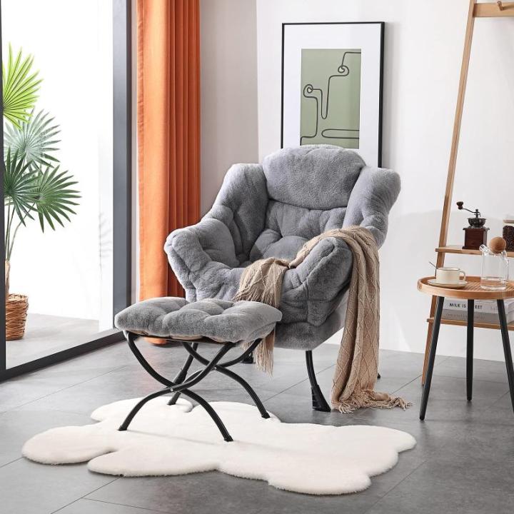 Lazy Chair Moderne lounge-accentstoel met armleuningen en een zijzak, gestoffeerde bankstoelset voor vrije tijd, leesstoel met voetensteun voor kleine ruimtes, hoekstoel