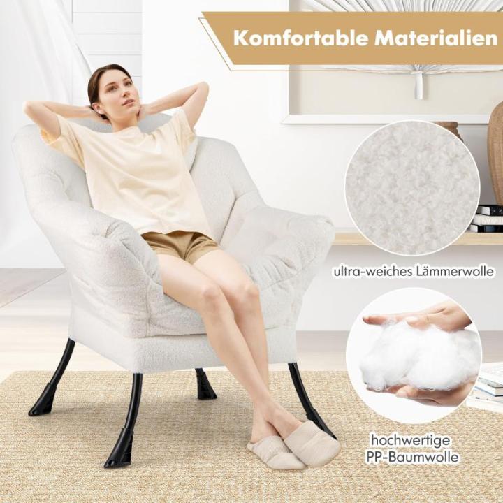Fauteuil, gestoffeerd, relaxstoel met armleuningen en zijzak, loungestoel, televisiestoel, oorfauteuil voor woonkamer, slaapkamer, kantoor (beige)