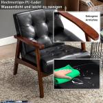 Retro houten stoel, stoel, stoel, woonkamer, loungestoel, gestoffeerde stoel met armleuningen, retro stoel, middeleeuws houten frame, designstoel van kunstleer en eiken, geschikt v