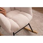 Moderne Wingback Tufted Schommelstoel met Gewatteerde Zitting en Massief Houten Poten Wit