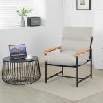 Fauteuil, woonkamer, stoffen gestoffeerde stoel, modern, metaal, loungestoel met houten armleuningen, stoel, katoen en linnen, relaxstoel voor slaapkamer, wit