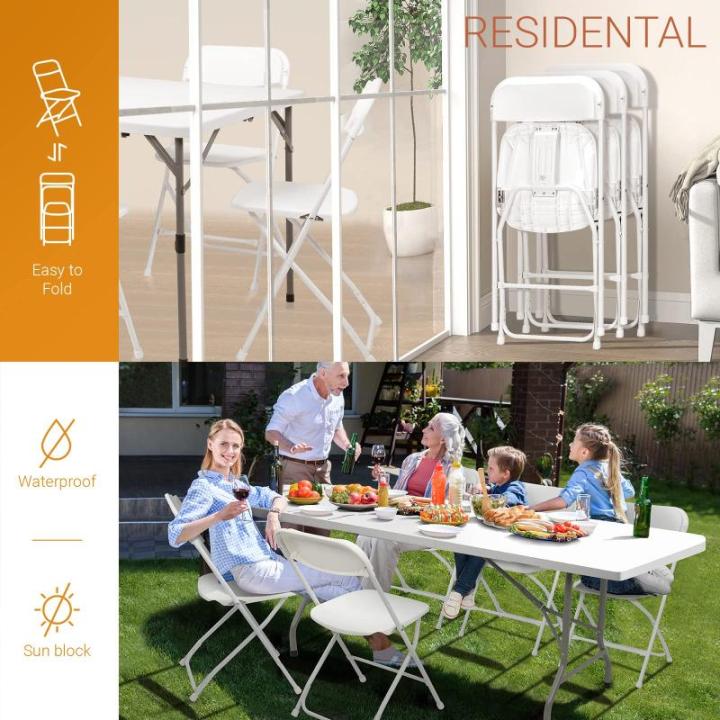 Set van 6 klapstoelen van kunststof, draagbare bureaustoel, metalen frame van staal, 158 kg, geschikt voor feesten, bruiloften, picknicks, campingstoelen, binnen en buiten, wit