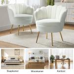 Fauteuil van fluweel met dikke rugleuning, moderne loungestoel met gouden poten, comfortabele armleuningstoel voor woonkamer, slaapkamer en eetkamerstoel, wit