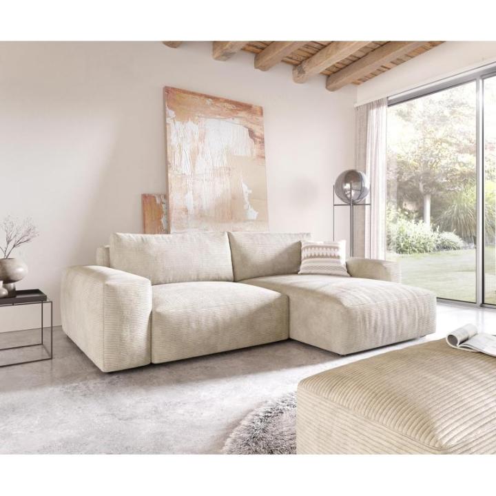 Hoekbank Lanzo XL Cord Beige 270x180 cm Recamiere variabel met kruk