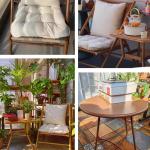 Balkon Kleine Tafel En Stoelen, Vrijetijdsstoelen, Imitatie Houtnerf Opvouwbare Liggende Rotan Stoelen, Patio Tuin Buiten Tafel En Stoelen (Gratis Kussens)(Imitation wood grain col