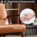 Stoel woonkamer retro houten stoel lounge stoel gestoffeerde stoel met armleuningen retro stoel middeleeuws houten frame designstoel van kunstleer en eiken, geschikt voor slaapkame