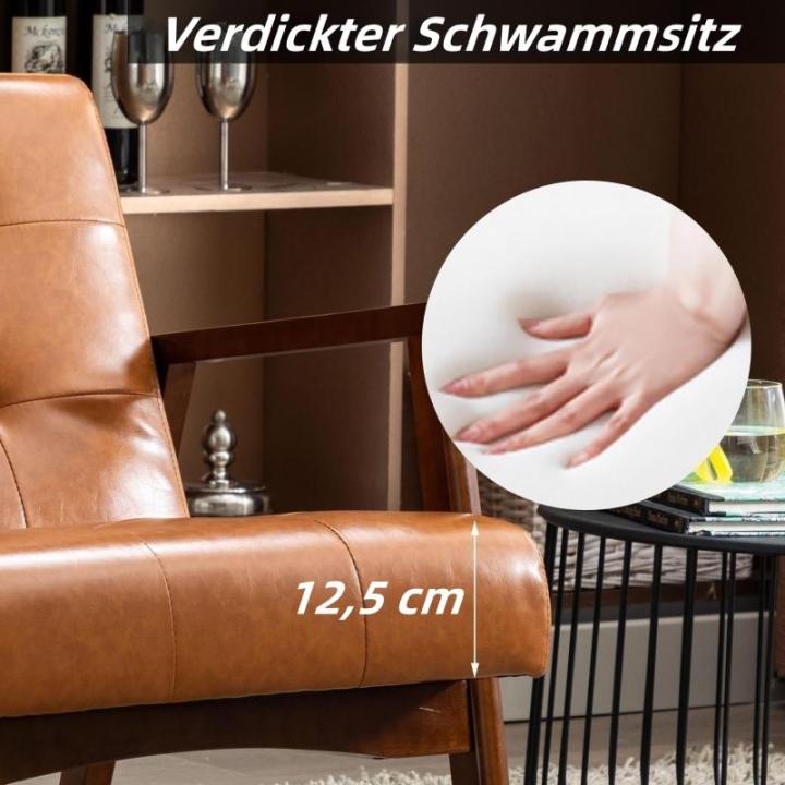 Stoel woonkamer retro houten stoel lounge stoel gestoffeerde stoel met armleuningen retro stoel middeleeuws houten frame designstoel van kunstleer en eiken, geschikt voor slaapkame
