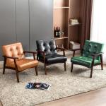 Stoel woonkamer retro houten stoel lounge stoel gestoffeerde stoel met armleuningen retro stoel middeleeuws houten frame designstoel van kunstleer en eiken, geschikt voor slaapkame